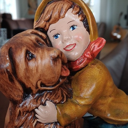Vintage figur junge - mit, hund