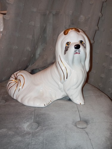 Keramik figur hund weiß gold - weiß,
